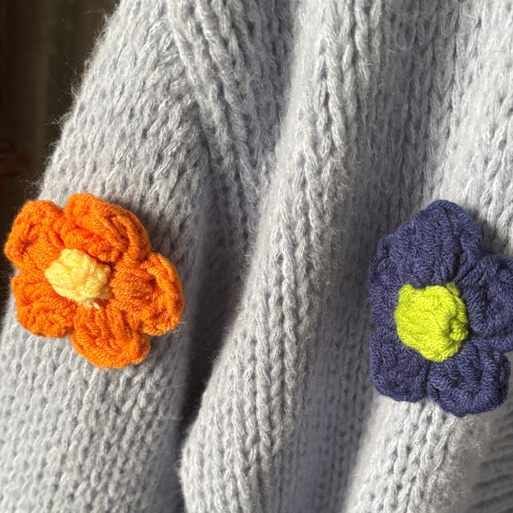 Cato Light Blue Cardigan with Colorful Floral Accents - Picture 4 of 6